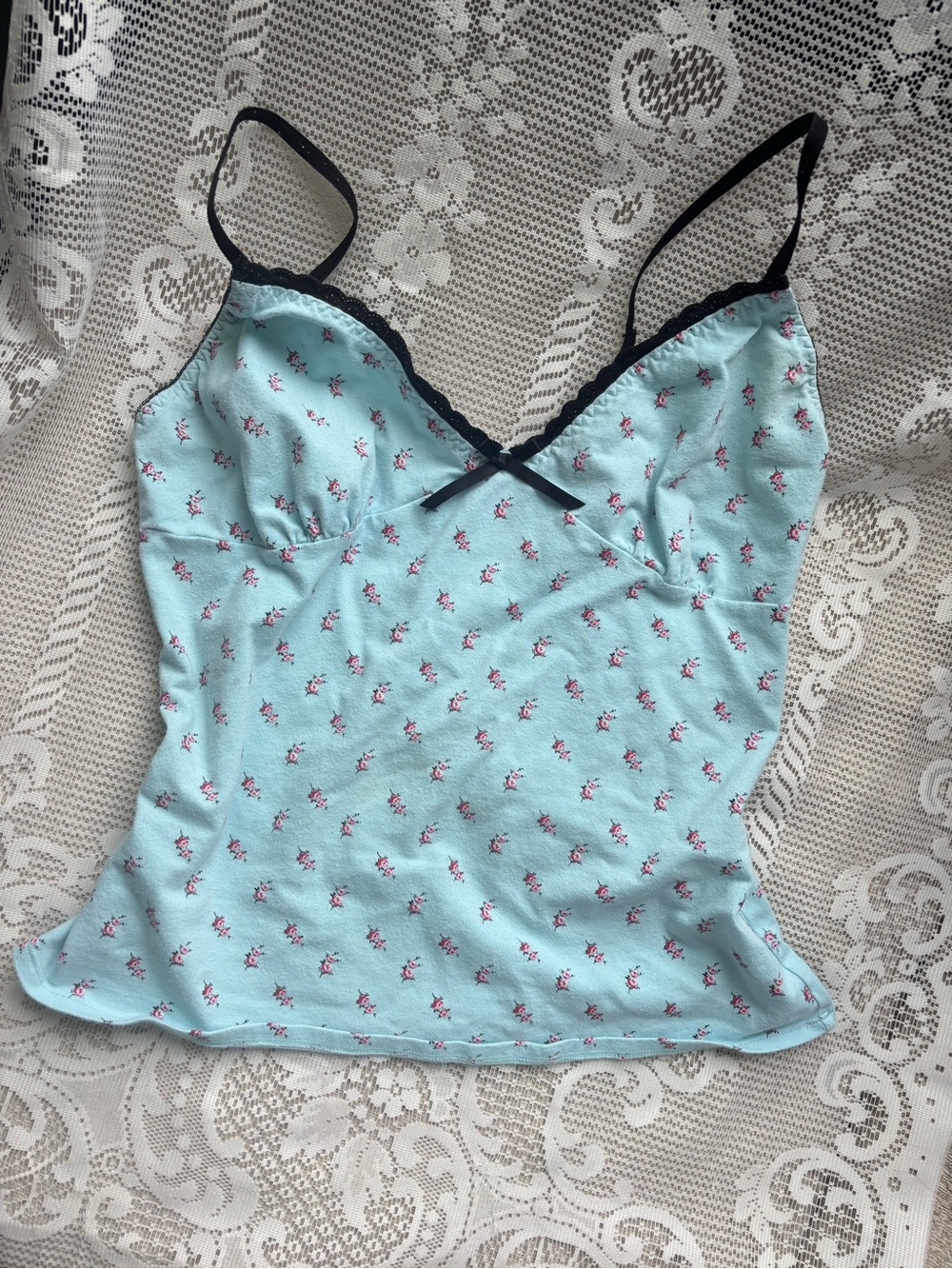 La Senza Baby Blue Floral Cami with Black Trim